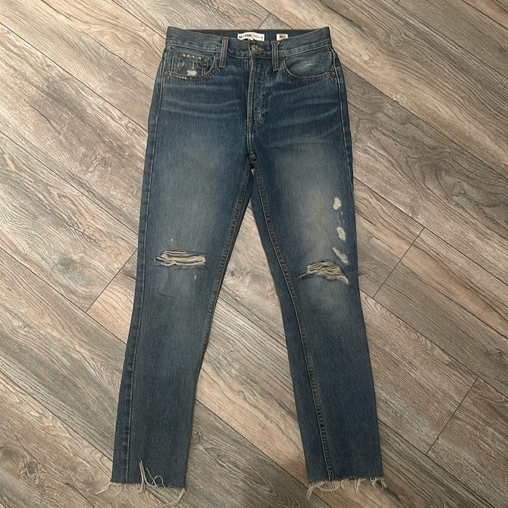 Re/Done High-Rise Destroyed Ankle Crop Jeans